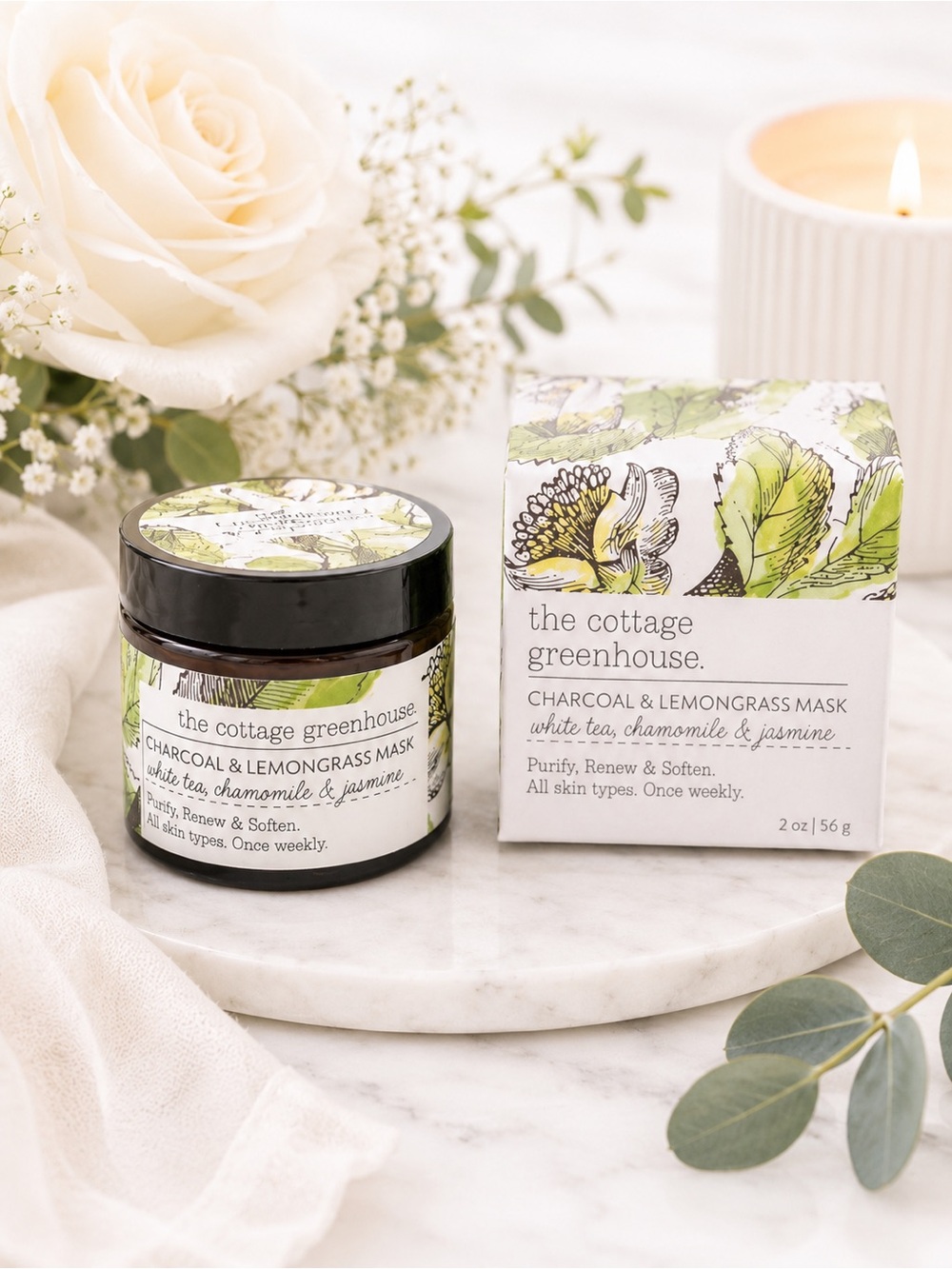The Cottage Greenhouse Charcoal Lemongrass Face Mask Paraben Free Spa Skin NWT
